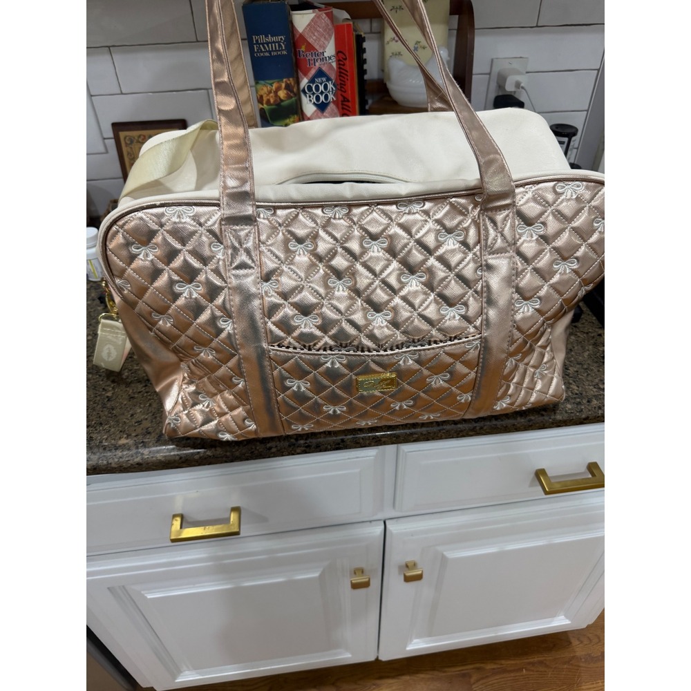 Luv Betsey by Betsey Johnson Rose Gold Quilted Bow Weekender Duffel Bag